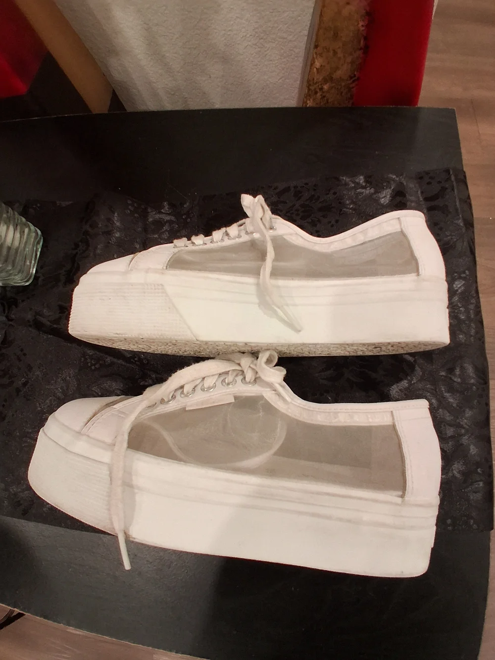 Superga Lulus White Clear-Panel Platform Sneakers Size 8.5 - Picture 3 of 9